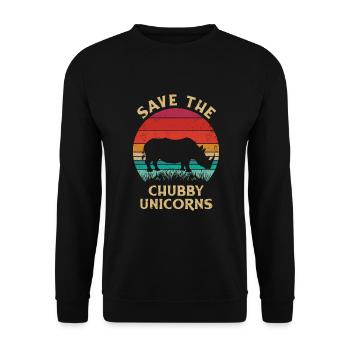 Lustig Nashorn Save The Chubby Unicorns - Unisex Pullover - Schwarz - Vorne - Alina (178cm) & Michal (187cm)