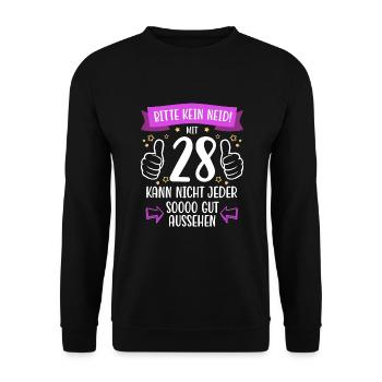 28 Geburtstag Mann Frau Lustig 28 Jahre - Unisex Pullover - Schwarz - Vorne - Alina (178cm) & Michal (187cm)