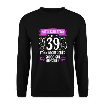 39 Geburtstag Mann Frau Lustig 39 Jahre - Unisex Pullover - Schwarz - Vorne - Alina (178cm) & Michal (187cm)