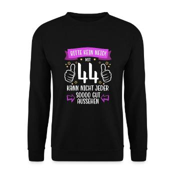 44 Geburtstag Mann Frau Lustig 44 Jahre - Unisex Pullover - Schwarz - Vorne - Alina (178cm) & Michal (187cm)
