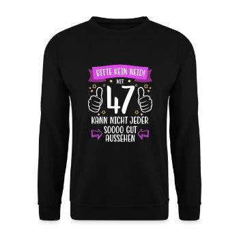 47 Geburtstag Mann Frau Lustig 47 Jahre - Unisex Pullover - Schwarz - Vorne - Alina (178cm) & Michal (187cm)