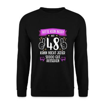 48 Geburtstag Mann Frau Lustig 48 Jahre - Unisex Pullover - Schwarz - Vorne - Alina (178cm) & Michal (187cm)