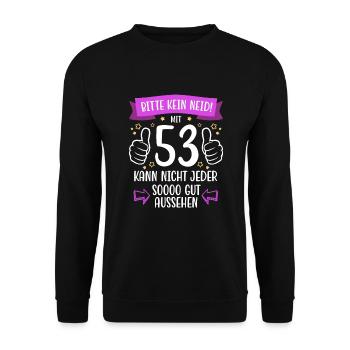 53 Geburtstag Mann Frau Lustig 53 Jahre - Unisex Pullover - Schwarz - Vorne - Alina (178cm) & Michal (187cm)