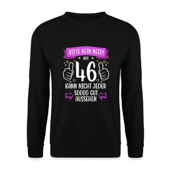 46 Geburtstag Mann Frau Lustig 46 Jahre - Unisex Pullover - Schwarz - Vorne - Alina (178cm) & Michal (187cm)