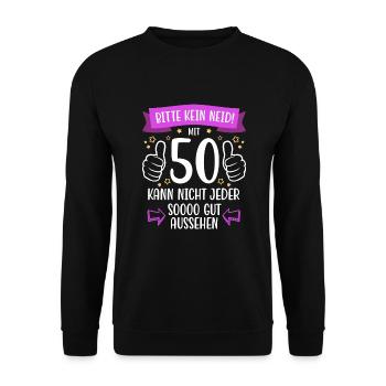 50 Geburtstag Mann Frau Lustig 50 Jahre - Unisex Pullover - Schwarz - Vorne - Alina (178cm) & Michal (187cm)