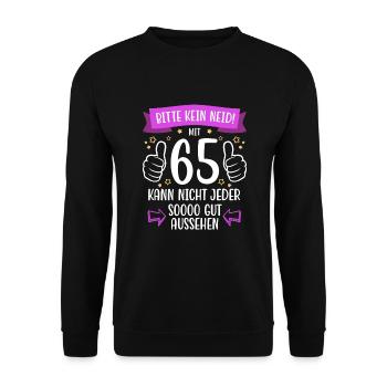 65 Geburtstag Mann Frau Lustig 65 Jahre - Unisex Pullover - Schwarz - Vorne - Alina (178cm) & Michal (187cm)
