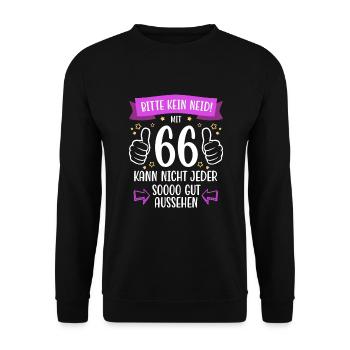 66 Geburtstag Mann Frau Lustig 66 Jahre - Unisex Pullover - Schwarz - Vorne - Alina (178cm) & Michal (187cm)