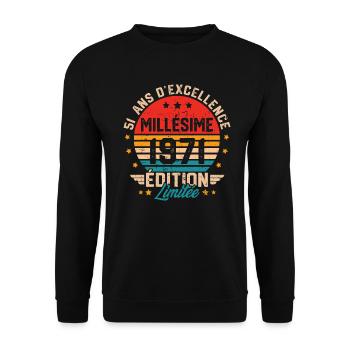 Cadeau d'anniversaire 51 ans millésime 1971 - Sweat-shirt Unisexe - noir - Devant - Alina (178cm) & Michal (187cm)