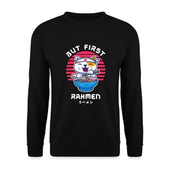But First Ramen Katze Japan Kawaii - Unisex Pullover - Schwarz - Vorne - Alina (178cm) & Michal (187cm)
