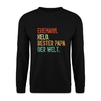 Held Bester Papa Mann Der Welt Held Bester Ehemann - Unisex Pullover - Schwarz - Vorne - Alina (178cm) & Michal (187cm)