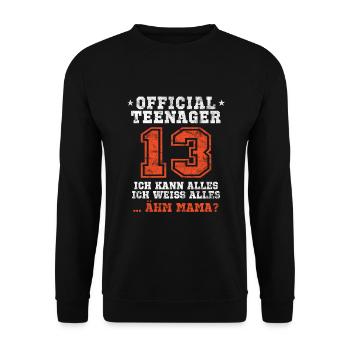 Geburtstag 13 jährige Jungs Offizieller Teenager - Unisex Pullover - Schwarz - Vorne - Alina (178cm) & Michal (187cm)