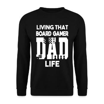 Living That Board Gamer Dad Life Brettspieler Papa - Unisex Pullover - Schwarz - Vorne - Alina (178cm) & Michal (187cm)