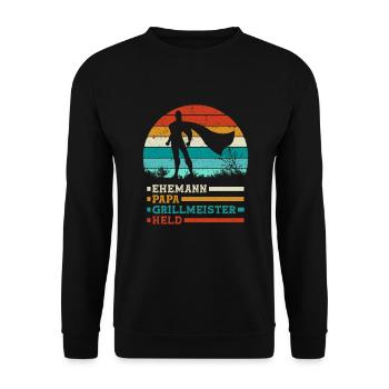 Bester Ehemann Papa Grillmeister Held - Unisex Pullover - Schwarz - Vorne - Alina (178cm) & Michal (187cm)