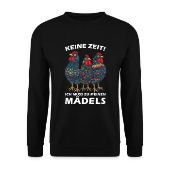 Witziger Spruch Landwirt Bauer Hühner Henne - Unisex Pullover - Schwarz - Vorne - Alina (178cm) & Michal (187cm)