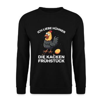 Witziger Spruch Landwirt Bauer Hühner Henne - Unisex Pullover - Schwarz - Vorne - Alina (178cm) & Michal (187cm)