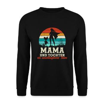 Team Super Mama und Tochter Muttertag - Unisex Pullover - Schwarz - Vorne - Alina (178cm) & Michal (187cm)
