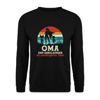 Team Oma Enkel Muttertag Super Oma - Unisex Pullover - Schwarz - Vorne - Alina (178cm) & Michal (187cm)