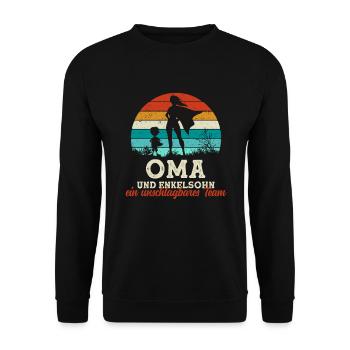 Team Oma Enkelsohn Muttertag Super Oma - Unisex Pullover - Schwarz - Vorne - Alina (178cm) & Michal (187cm)
