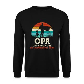 Team Super Opa und Enkelsohn Vatertag - Unisex Pullover - Schwarz - Vorne - Alina (178cm) & Michal (187cm)