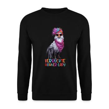 Witziger Spruch Landwirt Bauer Hühner Henne - Unisex Pullover - Schwarz - Vorne - Alina (178cm) & Michal (187cm)