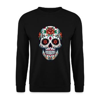 Mexican skull Día de Muertos Sugar Skull - Unisex Sweatshirt - black - Front - Alina (178cm) & Michal (187cm)