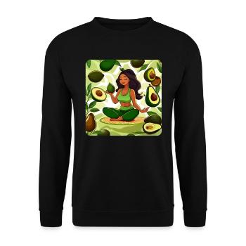 Femme de yoga avec des fruits d’avocat - Sweat-shirt Unisexe - noir - Devant - Alina (178cm) & Michal (187cm)