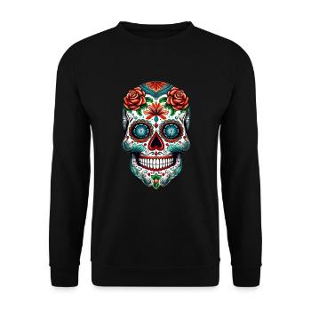 Mexican skull Día de Muertos Sugar Skull - Unisex Sweatshirt - black - Front - Alina (178cm) & Michal (187cm)
