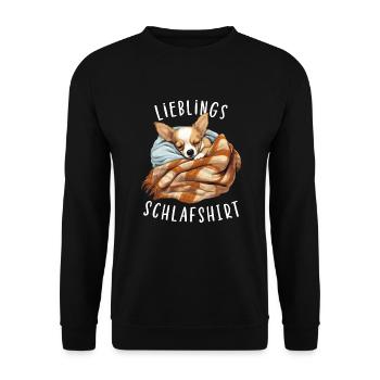 Lieblings Schlafshirt Chihuahua Pyjama Oberteil - Unisex Pullover - Schwarz - Vorne - Alina (178cm) & Michal (187cm)