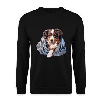 Süßer Hund Welpe Australian Shepherd - Unisex Pullover - Schwarz - Vorne - Alina (178cm) & Michal (187cm)