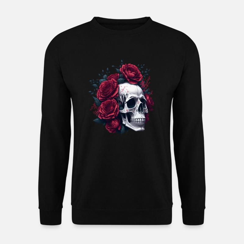 Skull and Roses Red Flowers Gothic - Unisex Sweatshirt - black