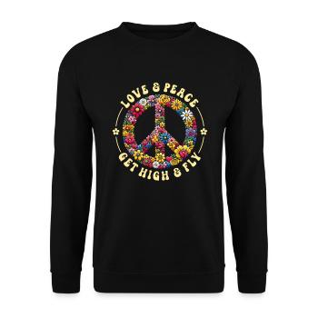 des années 70 Flower Power Hippie amour paix - Sweat-shirt Unisexe - noir - Devant - Alina (178cm) & Michal (187cm)