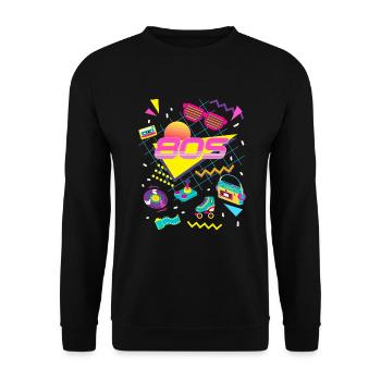 80er Jahre Motto Party Kostüm Outfit - Unisex Pullover - Schwarz - Vorne - Alina (178cm) & Michal (187cm)