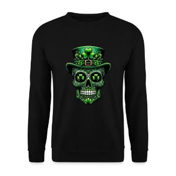 Sugar Skull Irish Irland Kleeblatt St Patricks Day - Unisex Pullover - Schwarz - Vorne - Alina (178cm) & Michal (187cm)