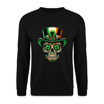 Sugar Skull Irish Irland Kleeblatt St Patricks Day - Unisex Pullover - Schwarz - Vorne - Alina (178cm) & Michal (187cm)