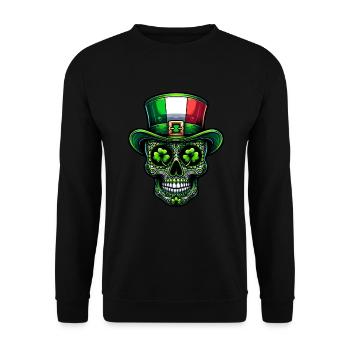 Sugar Skull Irish Irland Kleeblatt St Patricks Day - Unisex Pullover - Schwarz - Vorne - Alina (178cm) & Michal (187cm)