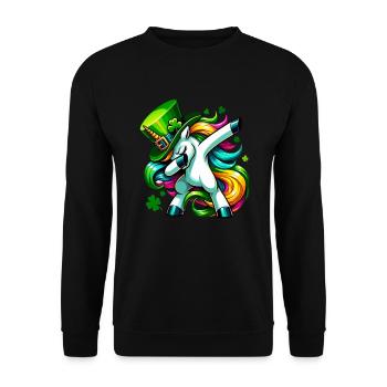 Irish Einhorn Grün Kleeblatt St Patricks Day - Unisex Pullover - Schwarz - Vorne - Alina (178cm) & Michal (187cm)