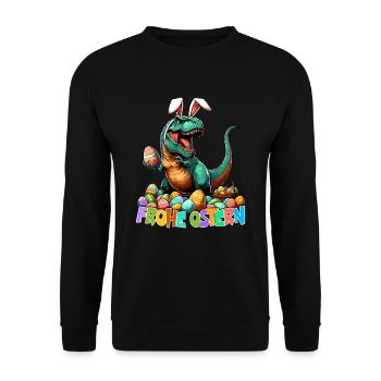 Dinosaur Trex Boys Easter Basket Easter Bunny - Unisex Sweatshirt - black - Front - Alina (178cm) & Michal (187cm)