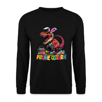 Dinosaur Trex Boys Easter Basket Easter Bunny - Unisex Sweatshirt - black - Front - Alina (178cm) & Michal (187cm)