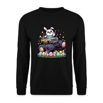 Monster Truck Boys Panier de Pâques Lapin de Pâques Kawaii - Sweat-shirt Unisexe - noir - Devant - Alina (178cm) & Michal (187cm)