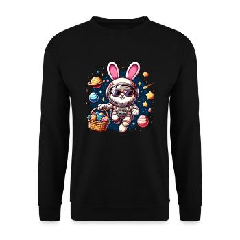 Easter Bunny Astronaut Boys Girls Easter Basket - Unisex Sweatshirt - black - Front - Alina (178cm) & Michal (187cm)