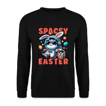 Easter Bunny Astronaut Boys Girls Easter Basket - Unisex Sweatshirt - black - Front - Alina (178cm) & Michal (187cm)