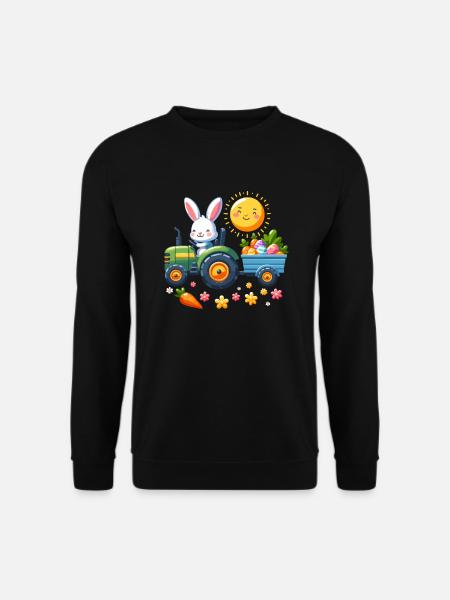 Tracteur, agriculteur, panier de Pâques, lapin de Pâques, joyeuses Pâques - Sweat-shirt Unisexe - noir