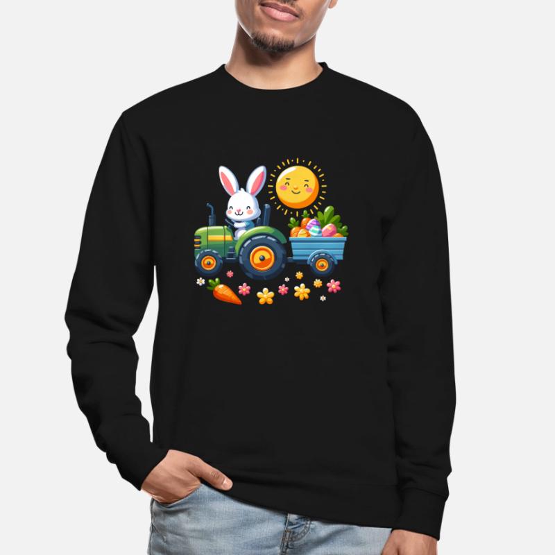 Tractor, Farmer, Easter Basket, Easter Bunny, Happy Easter Unisex Sweatshirt