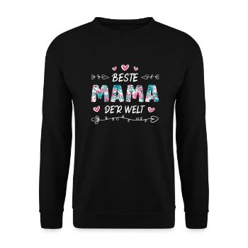 Beste Mama Der Welt Muttertag Super Mama - Unisex Pullover - Schwarz - Vorne - Alina (178cm) & Michal (187cm)