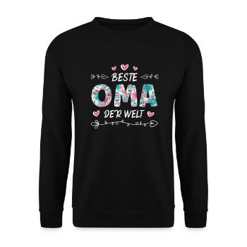 Beste Oma Der Welt Muttertag Super Oma - Unisex Pullover - Schwarz - Vorne - Alina (178cm) & Michal (187cm)