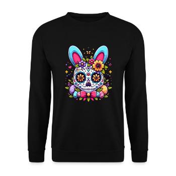 Colorful Sugar Skull Easter Bunny Easter Egg Easter Basket - Unisex Sweatshirt - black - Front - Alina (178cm) & Michal (187cm)