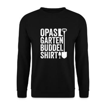Garten Buddelshirt Vatertag Opa Hobbygärtner - Unisex Pullover - Schwarz - Vorne - Alina (178cm) & Michal (187cm)
