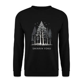 Shinrin Yoku Japan Waldbaden Natur Wald Erdung - Unisex Pullover - Schwarz - Vorne - Alina (178cm) & Michal (187cm)