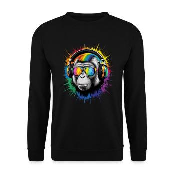 DJ Cool Fun Lustig Bunt Pop Art Techno Festival - Unisex Pullover - Schwarz - Vorne - Alina (178cm) & Michal (187cm)