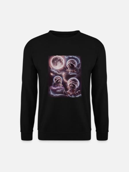 Lustige Waschbären Astronaut Weltraum Kosmos Mond - Unisex Pullover - Schwarz